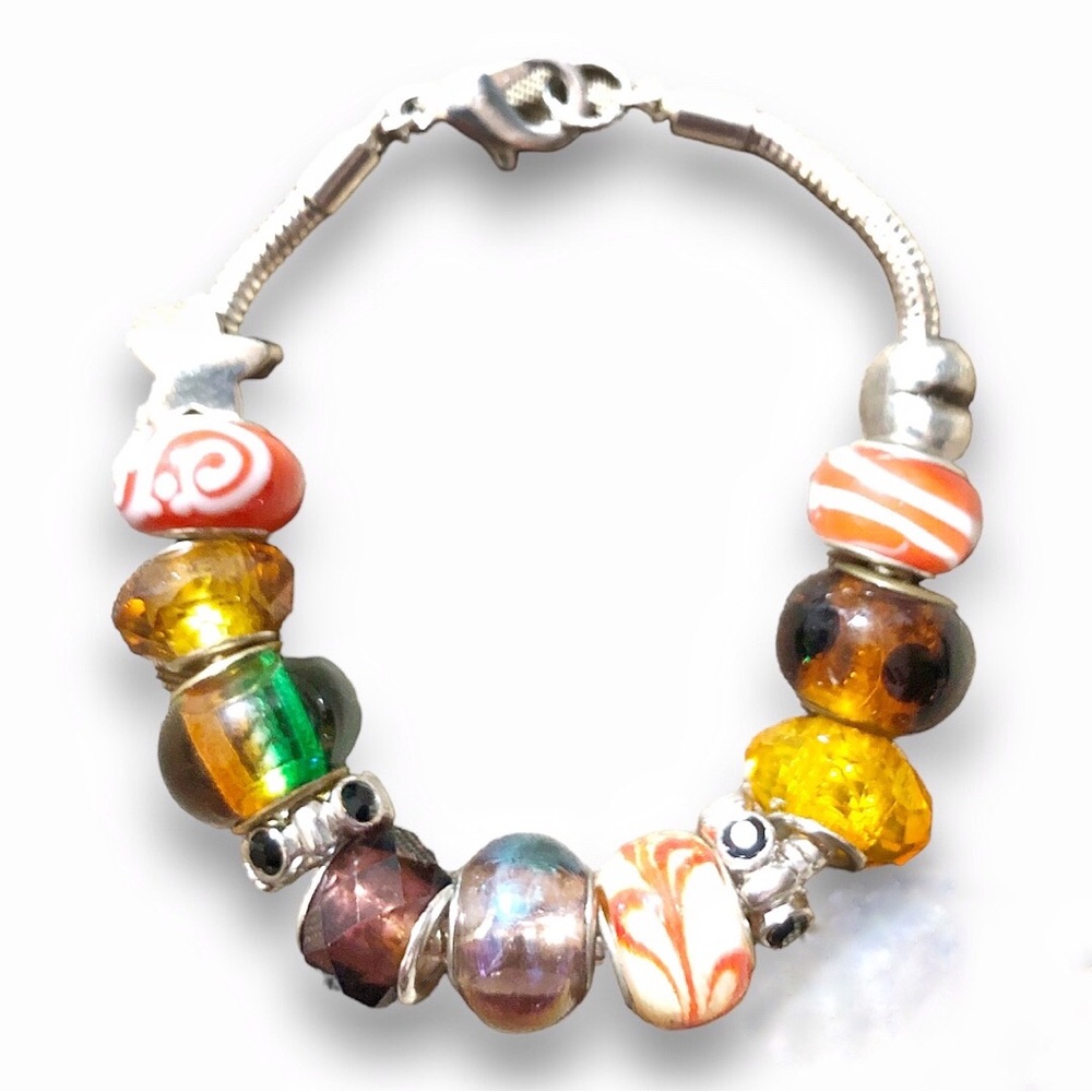 Lamp work glass bead charm bracelet